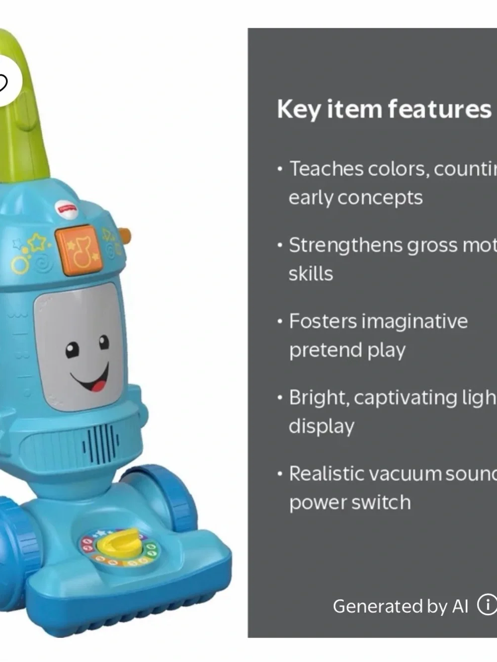 Fisher-Price Blue and Green Musical Push Vacuum Toy